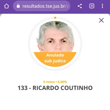 Aplicativo do TSE mostra candidatura de Ricardo Coutinho como “anulada sob judice”