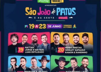 São João 2025 de Patos: Programação oficial é divulgada com Jorge e Mateus, Nattan e Weslley Safadão